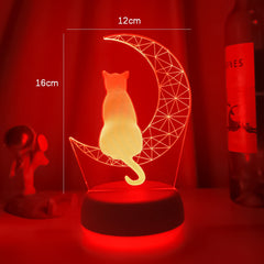 Luminária 3D Gatinho na Lua Luz Noturna Acrílica com Toque Felino - BonoPet